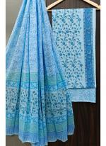 Cotton Sky Blue Casual Wear Printed Salwar Suit